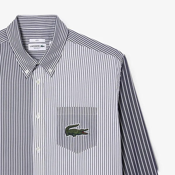Áo Sơ Mi Nam Lacoste Regular Fit Striped Blue Shirt CH6409 522 Màu Xám Nhạt Size S
