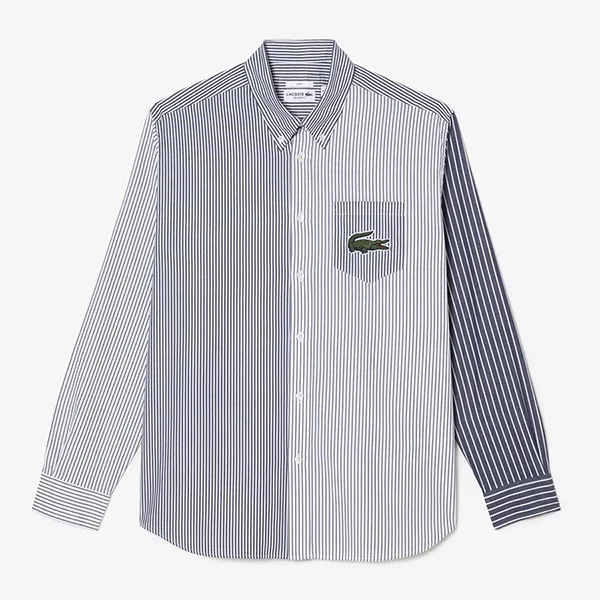 Áo Sơ Mi Nam Lacoste Regular Fit Striped Blue Shirt CH6409 522 Màu Xám Nhạt Size S