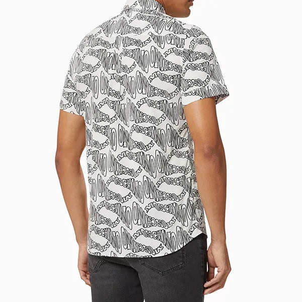 Áo Sơ Mi Nam Moschino Warped Logo Poplin Shirt Màu Đen Xám Size 40