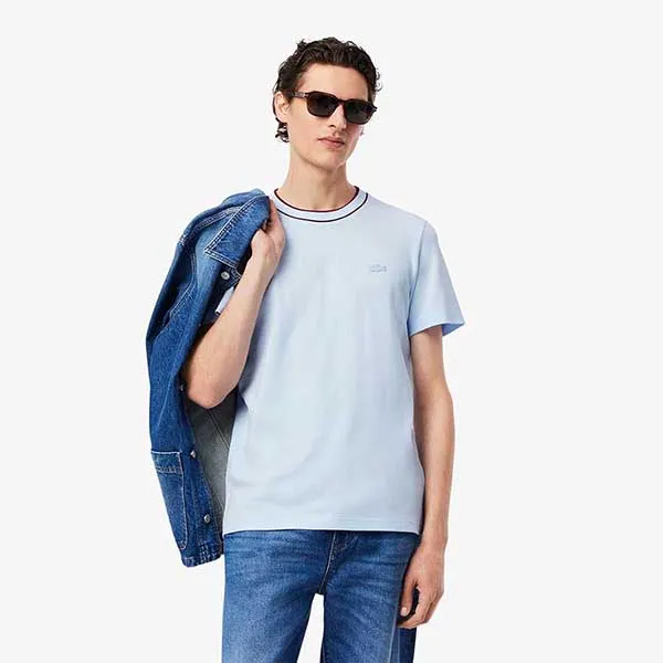 Áo Thun Nam Lacoste Men's Stretch Piqué Striped Collar TH8174 51 T01 Màu Xanh Blue Size 3