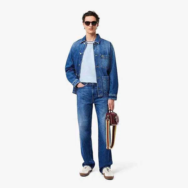 Áo Thun Nam Lacoste Men's Stretch Piqué Striped Collar TH8174 51 T01 Màu Xanh Blue Size 3