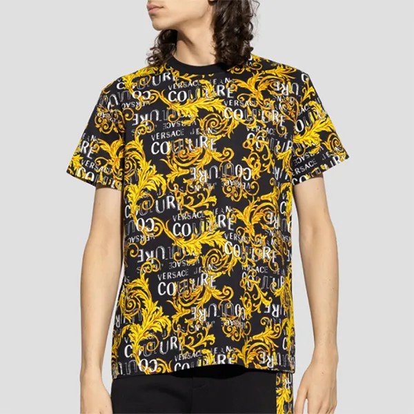 Áo Thun Nam Versace Jean Couture Baroque Print Tshirt 74GAH6S0 JS161 G89 Màu Vàng Đen Size XL
