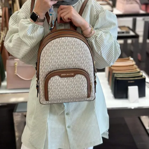 Balo Michael Kors MK Jaycee Logo Backpack Màu Trắng Nâu