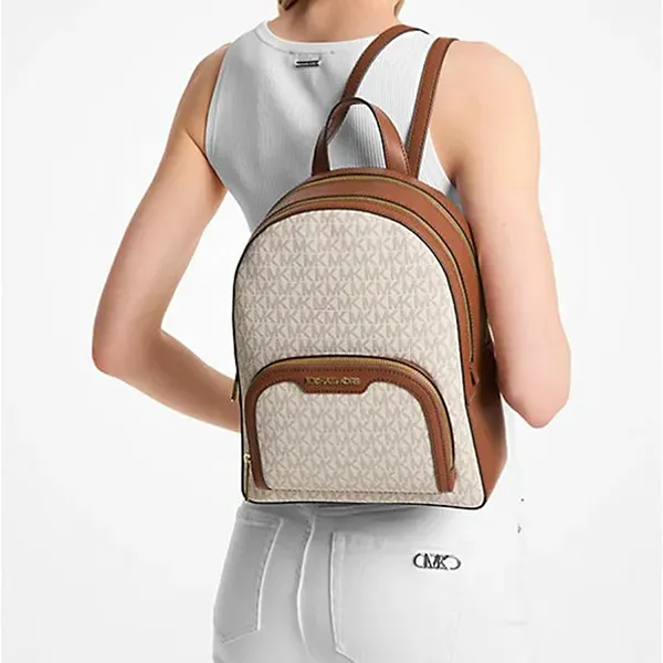 Balo Michael Kors MK Jaycee Logo Backpack Màu Trắng Nâu