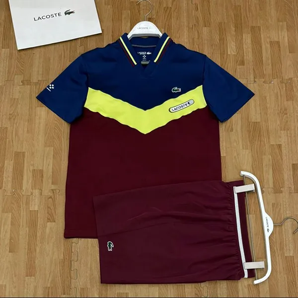 Bộ Thể Thao Nam Tennis/ Pickleball Lacoste Slim Fit Seamless Effect Sports Màu Đỏ Xanh Size 3