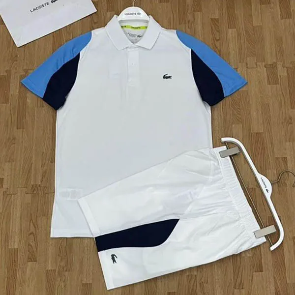 Bộ Thể Thao Nam Tennis/Pickleball Lacoste Sport Regular Fit Piqué Tennis DH9249-5YP/ GH9420-522 Màu Trắng Xanh