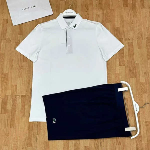 Bộ Thể Thao Tennis/ Pickleball Nam Lacoste Men's Regular Fit UV Protect Golf Màu Trắng Xanh