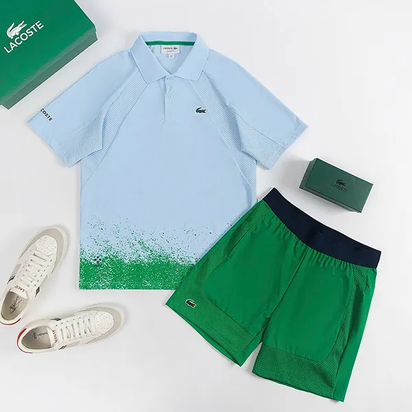 Bộ Thể Thao Tennis/ Pickleball Nam Lacoste Shorts Ultra Dry Stretch Material DH8943/ GH8950-SIW Màu Xanh Size 3