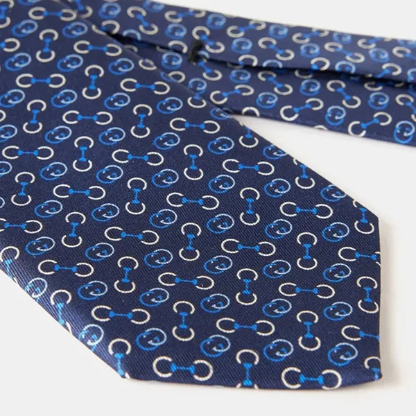 Cà Vạt Nam Gucci Cravate Horsebit-Print Silk-Twill Tie Màu Xanh Navy