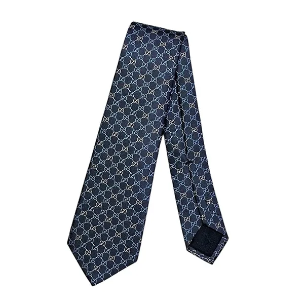 Cà Vạt Gucci Cravate Navy Mono GG Blue/ Beige Màu Xanh Navy