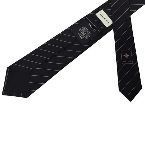 Cà Vạt Gucci Tie Sire Gold Tone Interlocking G Pattern Striped Black Narrow Tie 547302 4E002 1079 Màu Xanh Đen