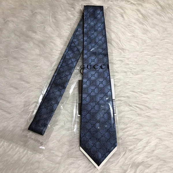 Cà Vạt Nam Gucci Men’s Silk GG Guccisimma Neck Tie In Blue & Grey Màu Xanh Xám