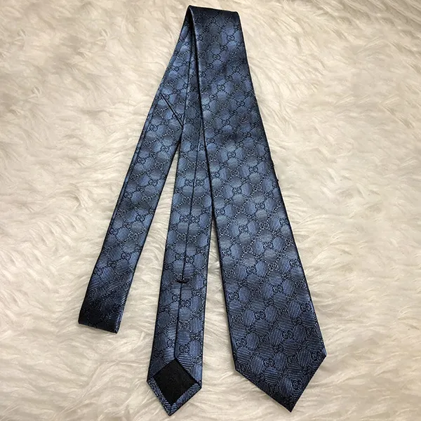 Cà Vạt Nam Gucci Men’s Silk GG Guccisimma Neck Tie In Blue & Grey Màu Xanh Xám