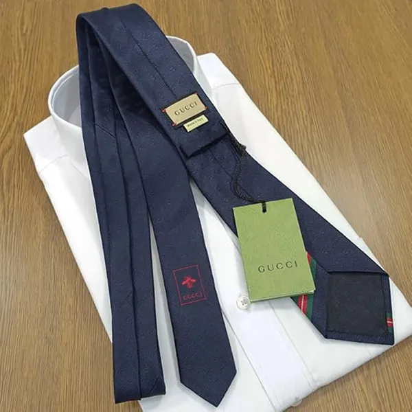 Cà Vạt Nam Gucci Men’s Silk GG Necktie Màu Xanh Navy
