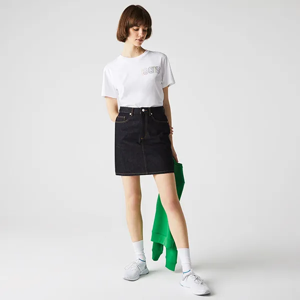 Chân Váy Lacoste Women’s Straight Mid-Length Denim Skirt JF7977-RNE Màu Xanh Đen Size 36