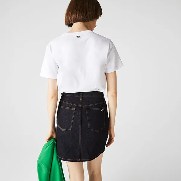 Chân Váy Lacoste Women’s Straight Mid-Length Denim Skirt JF7977-RNE Màu Xanh Đen Size 36
