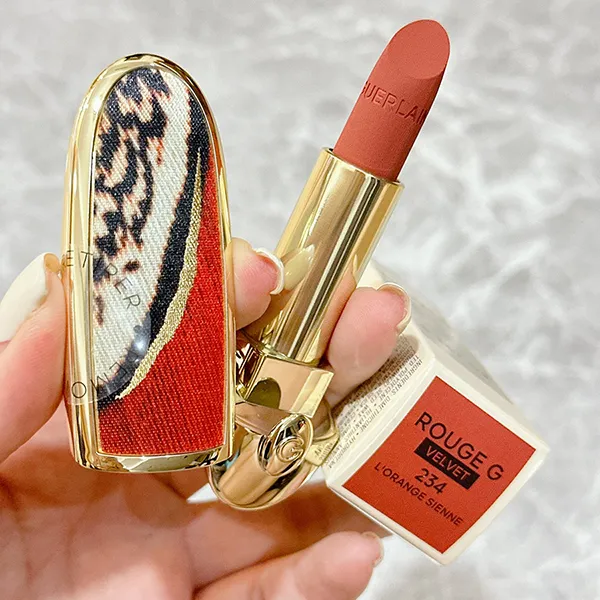 Combo Vỏ + Son Guerlain Rouge G The Customizable Ultra-Care Lipstick 234 L'Orange Sienne Màu Cam Đất