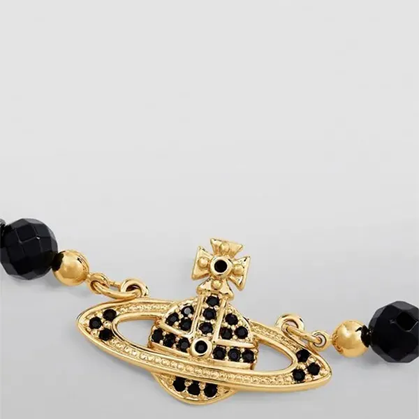 Dây Chuyền Nữ Vivienne Westwood Crystal Messaline Choker Necklace Màu Đen - Vàng