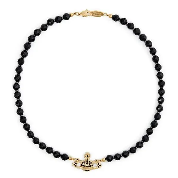 Dây Chuyền Nữ Vivienne Westwood Crystal Messaline Choker Necklace Màu Đen - Vàng