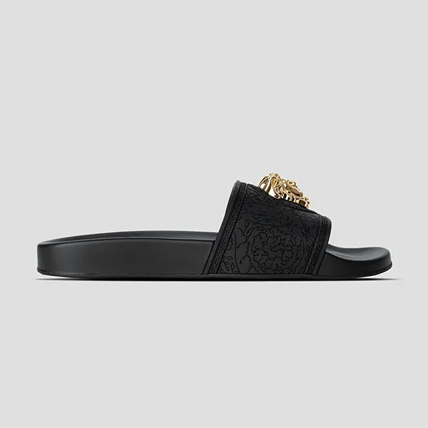 Dép Nam Versace Black With Medusa Gold Logo DSR262CN Màu Đen Size 39