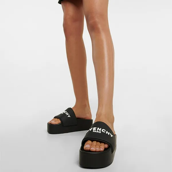 Dép Nữ Givenchy Logo Platform Slides Màu Đen Size 37