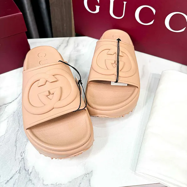 Dép Nữ Gucci Interlocking G Slide Sandal Màu Nâu Camel Size 36
