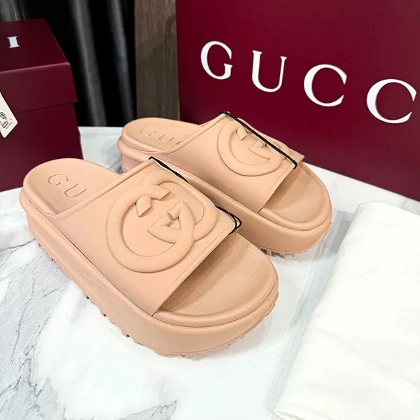 Dép Nữ Gucci Interlocking G Slide Sandal Màu Nâu Camel Size 36