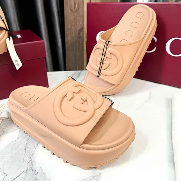 Dép Nữ Gucci Interlocking G Slide Sandal Màu Nâu Camel Size 36