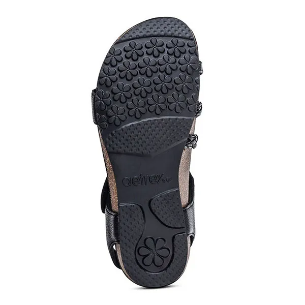 Dép Sandal Nữ Aetrex Jillian Braided Quarter Strap Sandal Black ‎Màu Đen Size 36
