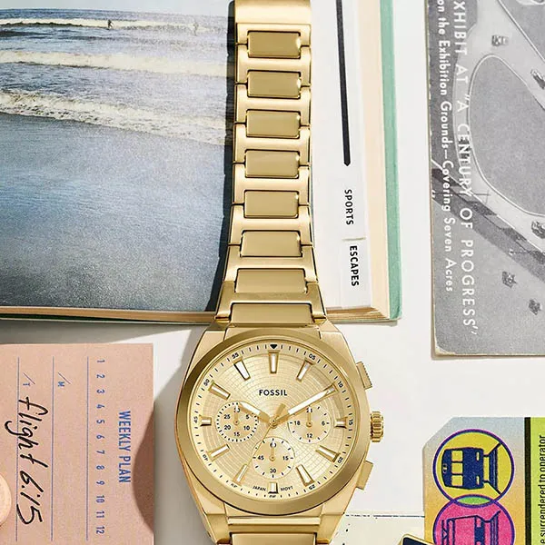 Đồng Hồ Nam Fossil Everett Chronograph Gold-Tone Stainless Steel Watch FS6119 Màu Vàng Gold