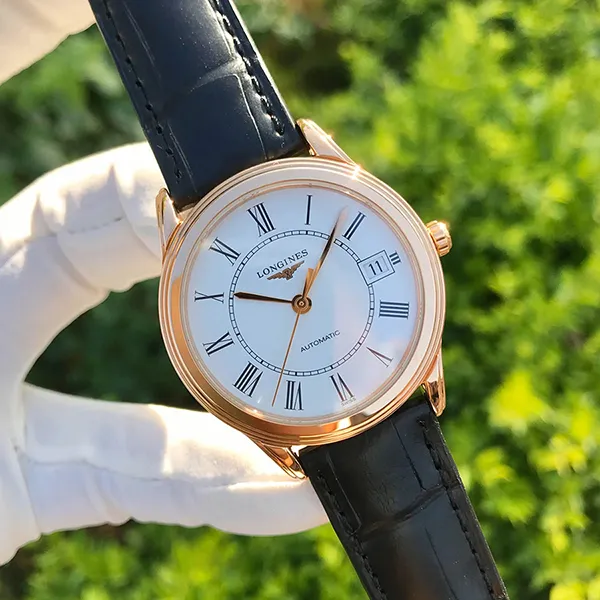 Đồng Hồ Nam Longines Flagship L4.774.8.21.2 Watch 35.6mm Màu Đen - Vàng Hồng