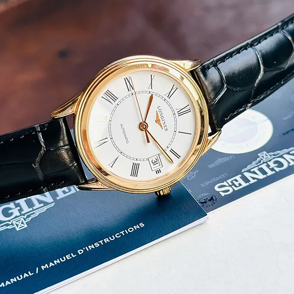 Đồng Hồ Nam Longines Flagship L4.774.8.21.2 Watch 35.6mm Màu Đen - Vàng Hồng