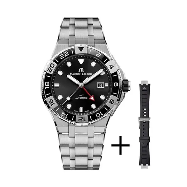 Đồng Hồ Nam Maurice Lacroix Aikon Venturer GMT AI6158-SS00F-330-A Màu Bạc Đen (Tặng Kèm Dây Da)