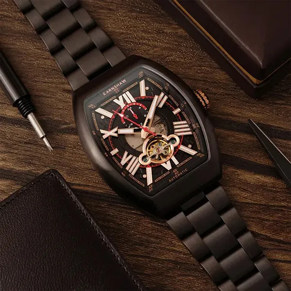 Đồng Hồ Nam Thomas Earnshaw Supremacy Stone Black Automatic ES 8272 44 Màu Đen (Tặng Kèm Dây Da)