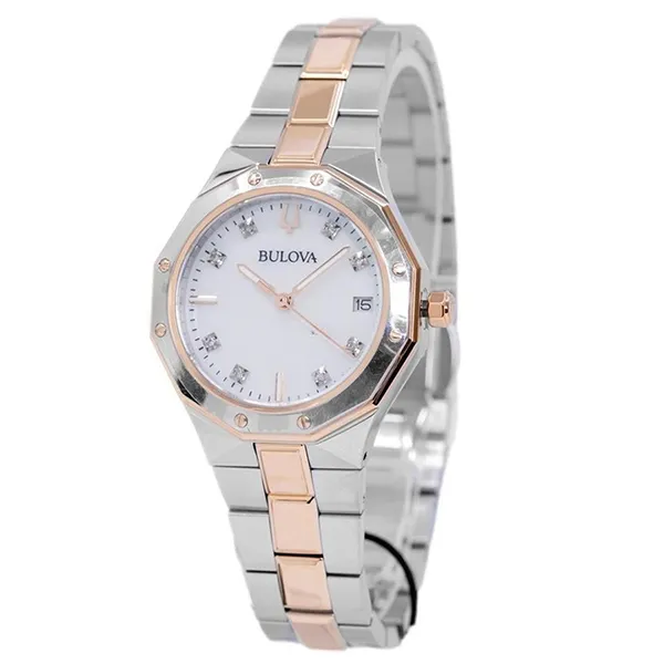 Đồng Hồ Nữ Bulova Women's Diamond Octagon Lady Diamonds 32mm Quartz 98P235 Màu Bạc