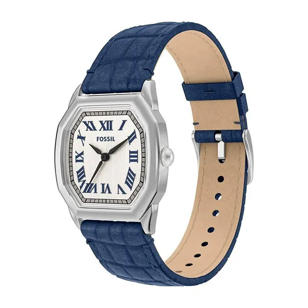 Đồng Hồ Nữ Fossil Harlow Three Hand Cream Dial Croco Embossed Leather Strap ES5425 Màu Xanh Bạc