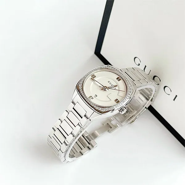 Đồng Hồ Nữ Gucci Diamond White GG2570 YA142506 29mm Màu Bạc
