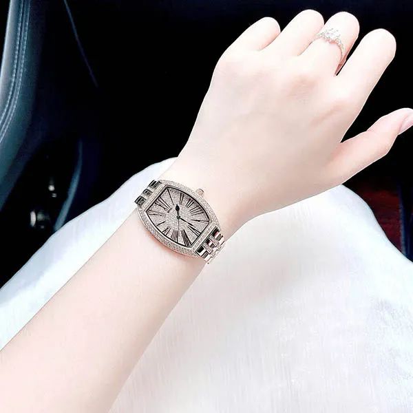 Đồng Hồ Nữ Kemil KM2205 Mặt Ovan Đính Đá 32x36mm Màu Vàng Hồng