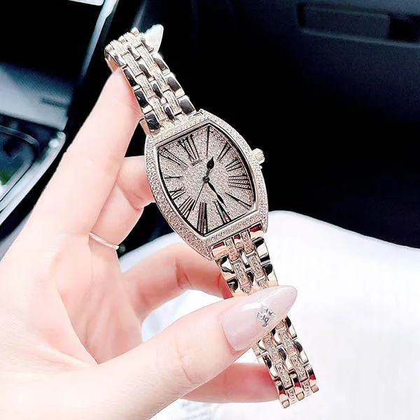 Đồng Hồ Nữ Kemil KM2205 Mặt Ovan Đính Đá 32x36mm Màu Vàng Hồng