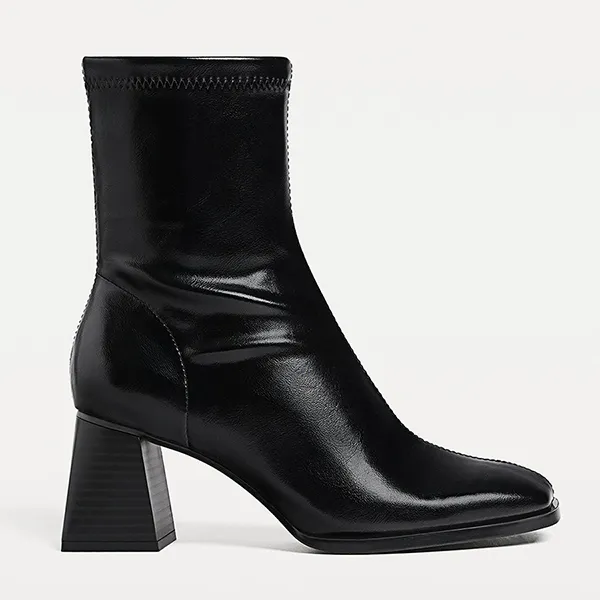 Giày Boot Nữ Stradivarius Mid-Heel Boots With Stretch Legs - Black 9901 Màu Đen Size 37.5