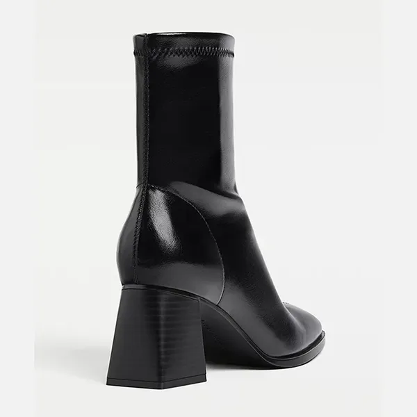 Giày Boot Nữ Stradivarius Mid-Heel Boots With Stretch Legs - Black 9901 Màu Đen Size 37.5