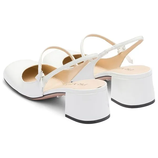 Giày Cao Gót Nữ Prada Triangle Logo Leather Slingback Pumps Màu Trắng Size 36