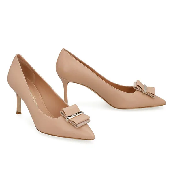 Giày Cao Gót Nữ Salvatore Ferragamo Winnie Leather Pumps Màu Be Size 5.5