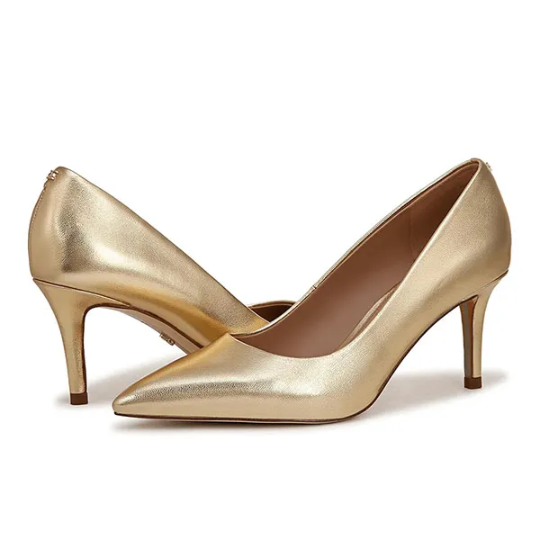 Giày Cao Gót Nữ Sam Edelman Vienna Kitten Pump EC0101442 Amber Gold Leather Màu Vàng Size 38