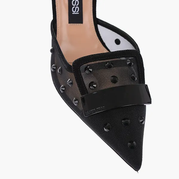 Giày Cao Gót Nữ Sergio Rossi Rhinestone Embellished Mules Màu Đen Size 36