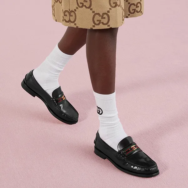 Giày Lười Nam Gucci Loafers Double G Leather 64472417X101060 Màu Đen Size 40