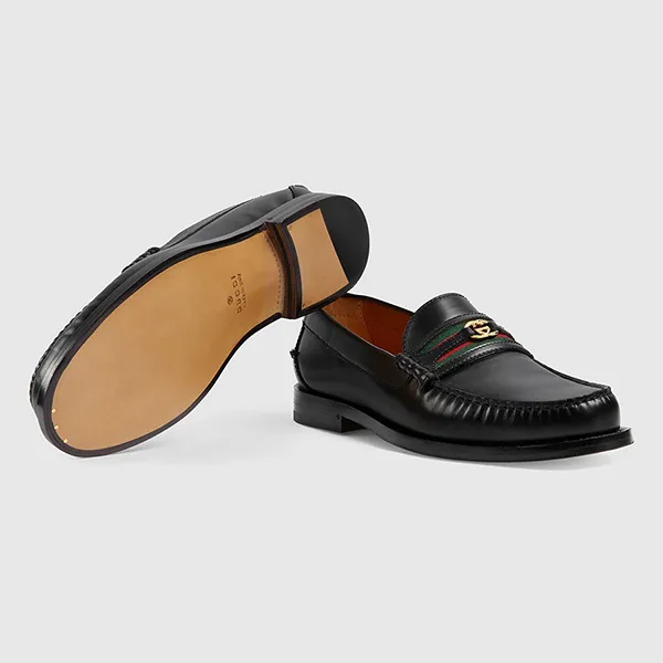 Giày Lười Nam Gucci Loafers Double G Leather 64472417X101060 Màu Đen Size 40