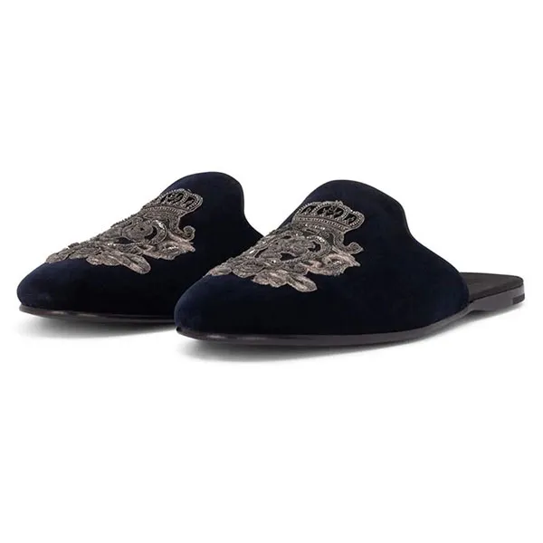 Giày Sục Nam Dolce & Gabbana D&G Velvet Slippers Màu Đen Size 41