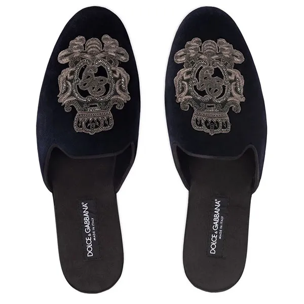 Giày Sục Nam Dolce & Gabbana D&G Velvet Slippers Màu Đen Size 41