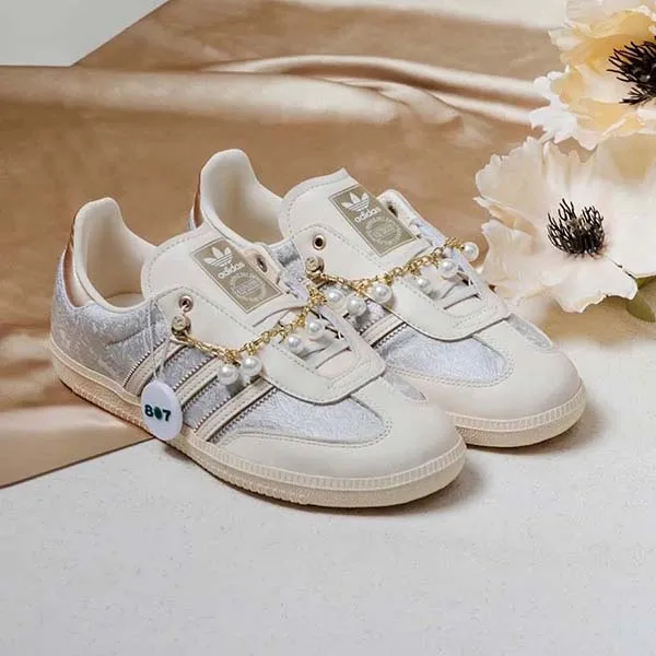 Giày Thể Thao Nữ Adidas Samba OG Clover Desert Shoes Kem - Xanh